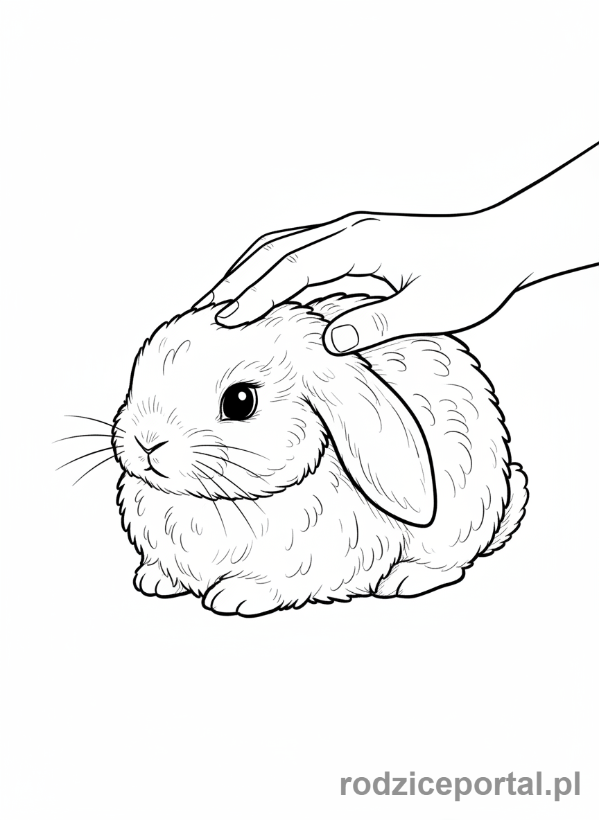 Kolorowanka Zmysły - Rączki głaszczą puszystego króliczka