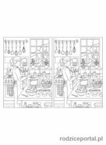 Kolorowanka Znajdź Różnice - Kuchnia, gotowanie