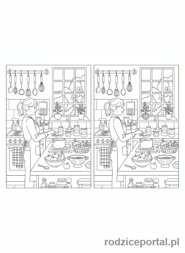 Kolorowanka Znajdź Różnice - Kuchnia, gotowanie
