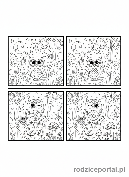 Kolorowanka Znajdź Różnice - Las nocą
