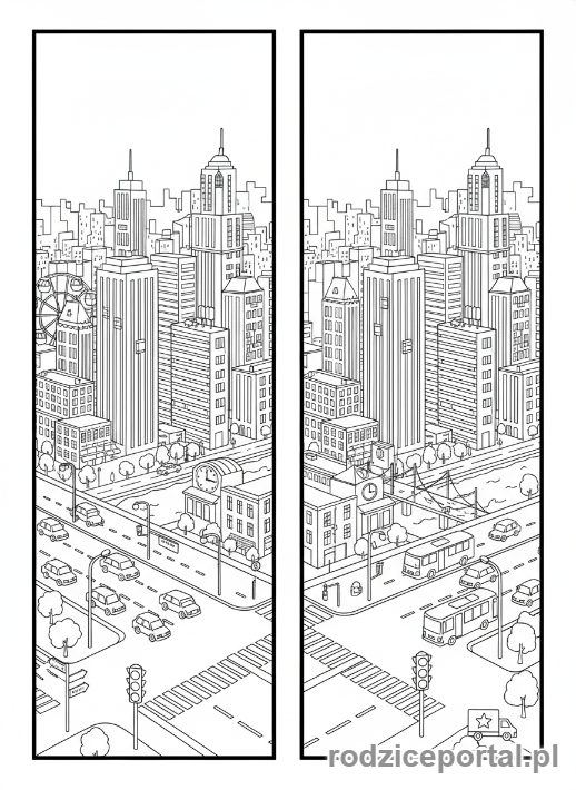 Kolorowanka Znajdź Różnice - Miasto nocą, światła
