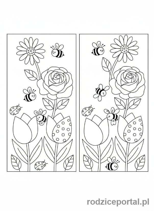 Kolorowanka Znajdź Różnice - Ogród kwiatowy