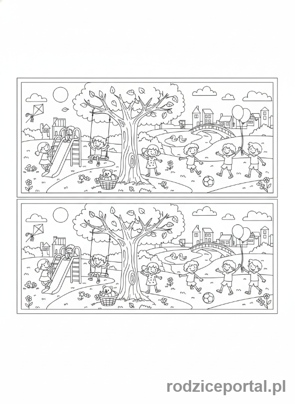 Kolorowanka Znajdź Różnice - Park z dziećmi