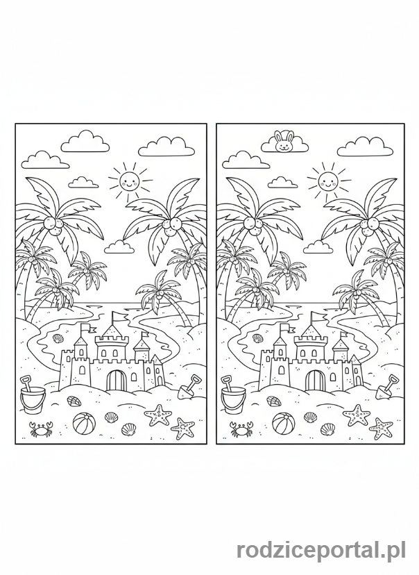 Kolorowanka Znajdź Różnice - Plaża i słońce