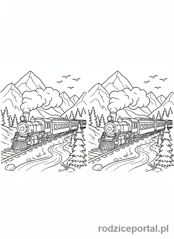 Kolorowanka Znajdź Różnice - Pociąg w górach