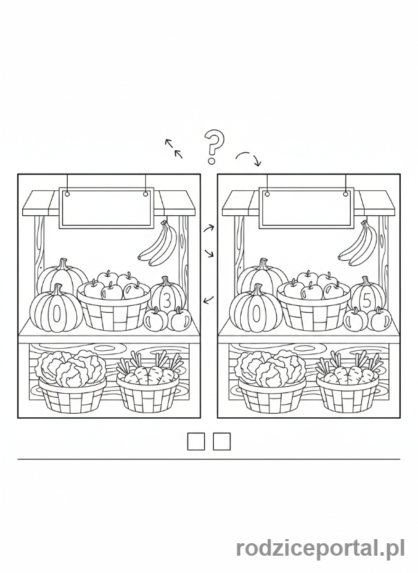 Kolorowanka Znajdź Różnice - Targ warzywny