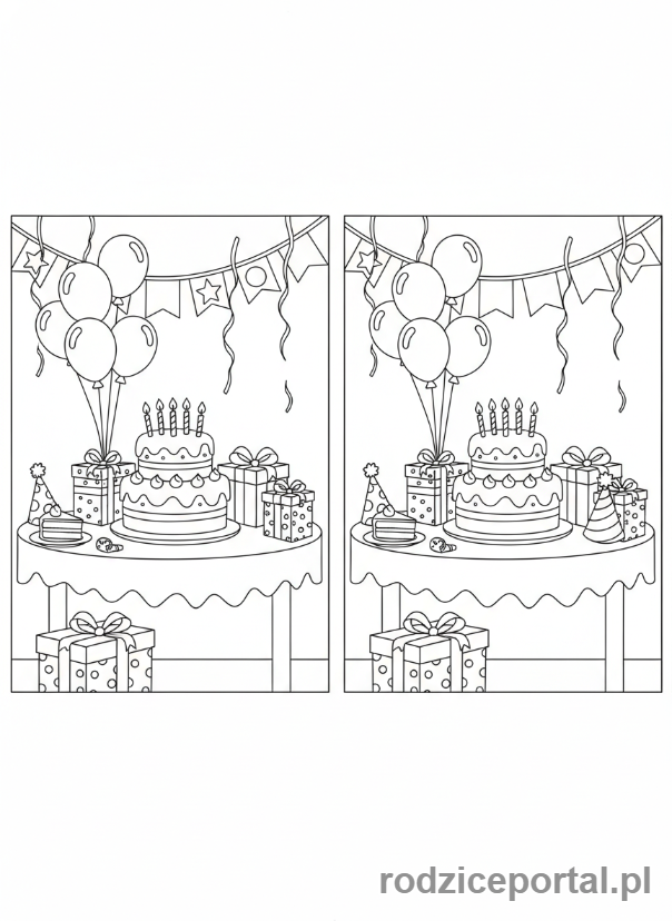 Kolorowanka Znajdź Różnice - Urodziny, tort