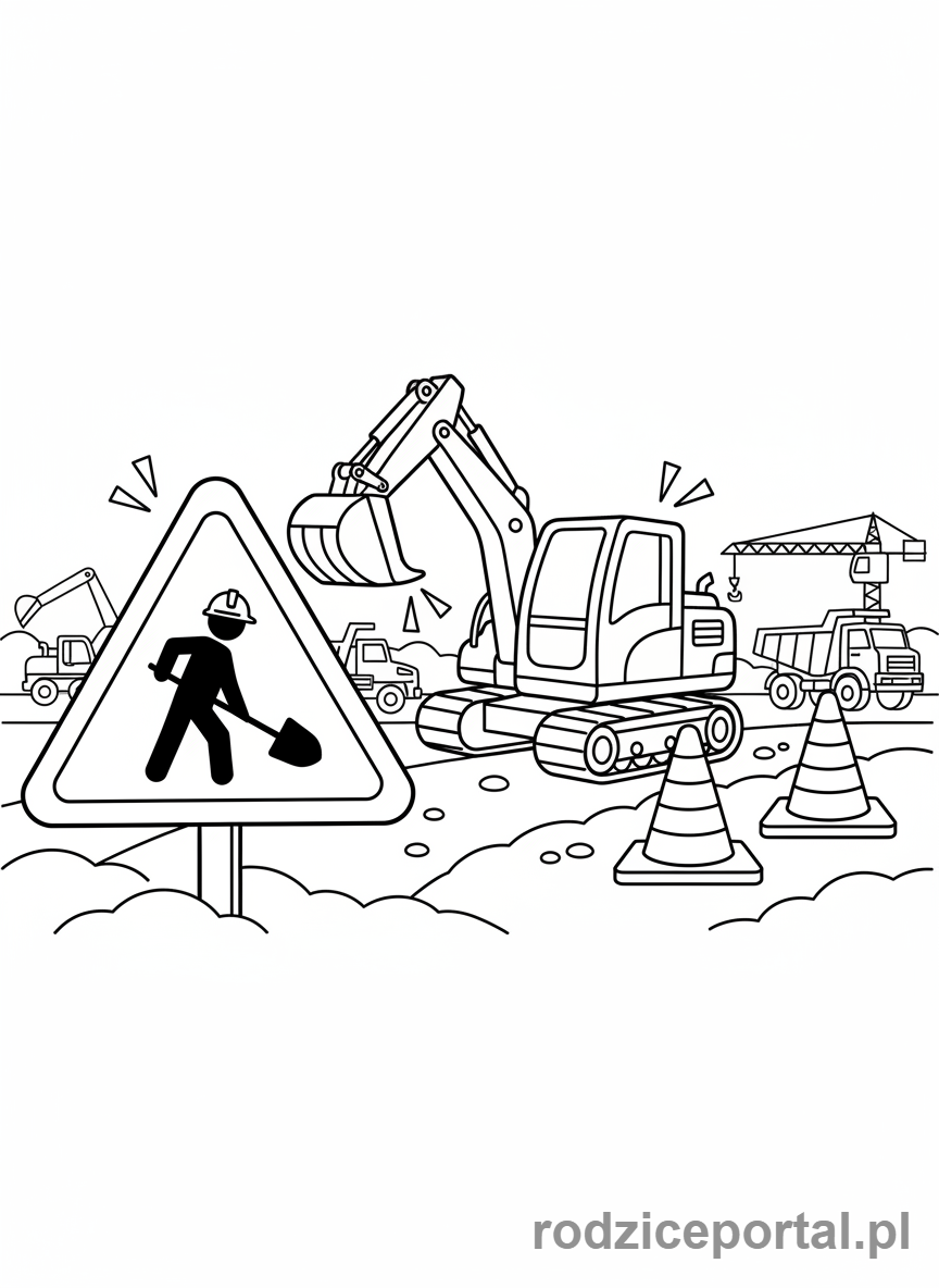 Kolorowanka Znaki Drogowe - Znak Roboty drogowe
