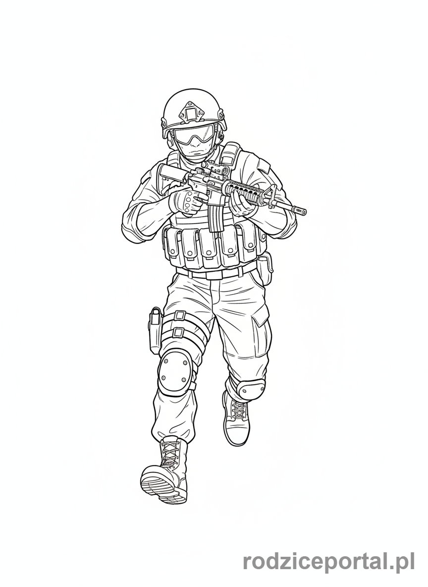 Kolorowanka Żołnierze - Zolnierz biegnie z karabinem