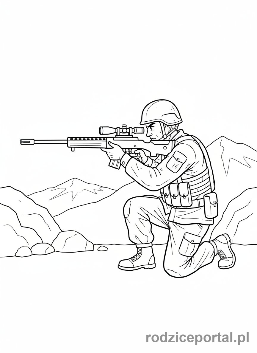 Kolorowanka Żołnierze - Zolnierz celuje z karabinu