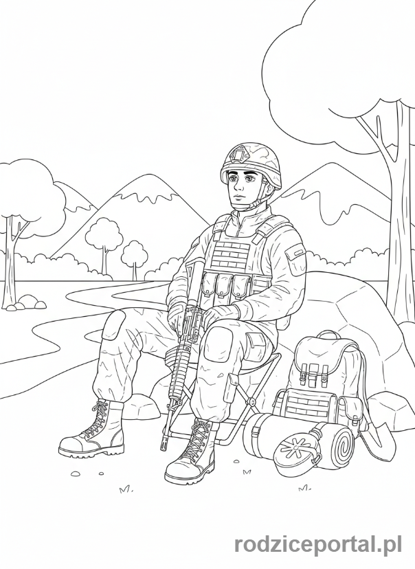Kolorowanka Żołnierze - Zolnierz odpoczywa