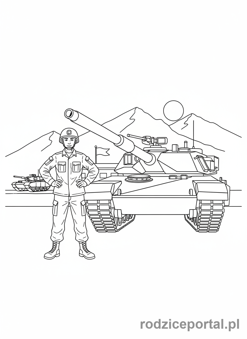 Kolorowanka Żołnierze - Zolnierz przy czolgu