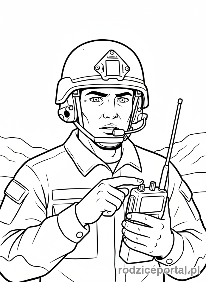 Kolorowanka Żołnierze - Zolnierz z radiem