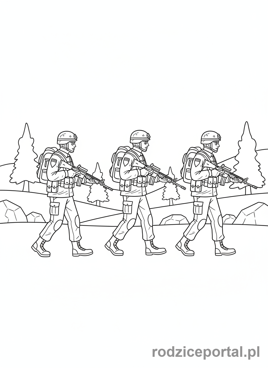 Kolorowanka Żołnierze - Zolnierze na patrolu