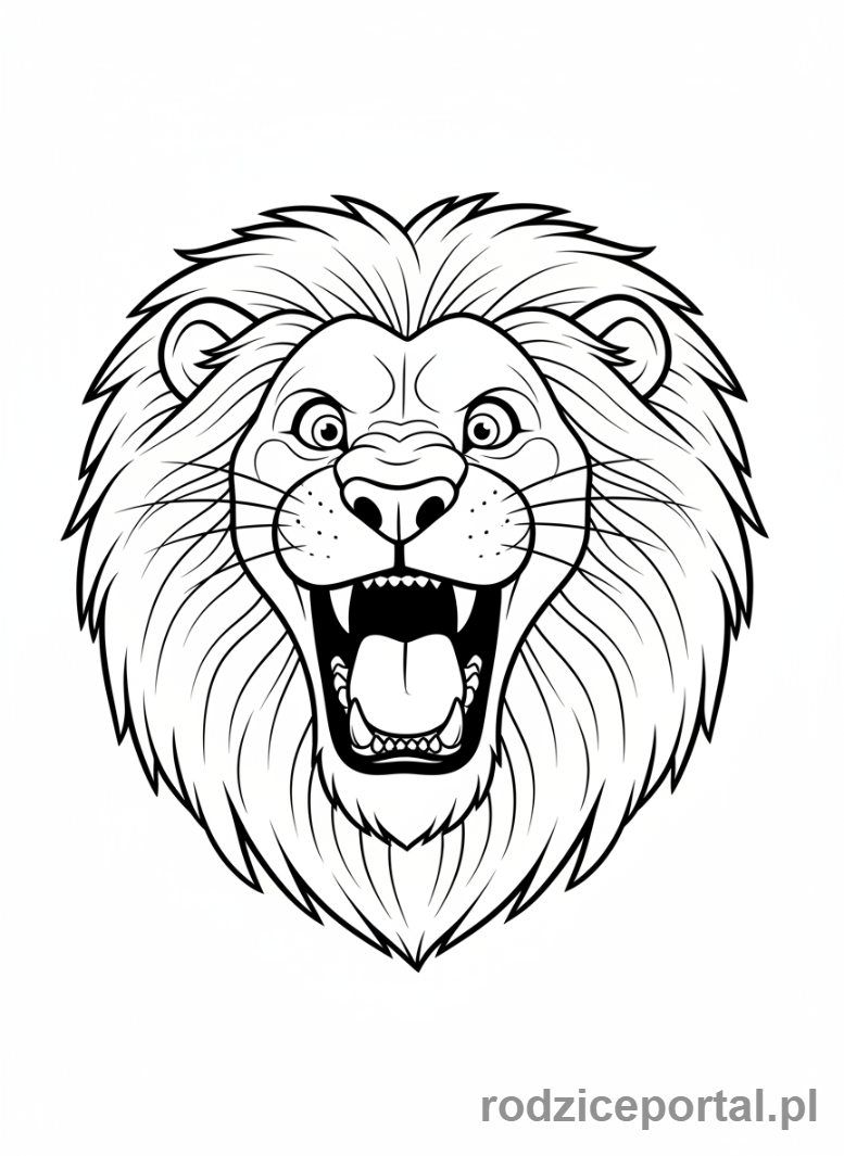 Kolorowanka Zoo Edukacyjne - Lew ryczy zbliżenie