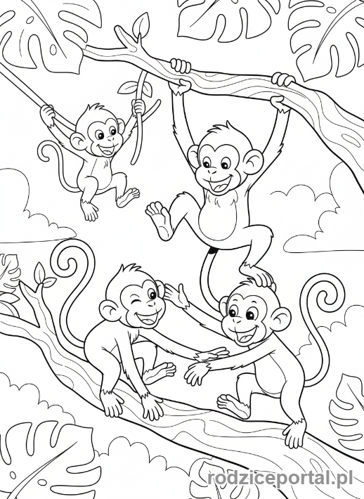 Kolorowanka Zoo Edukacyjne - Małpki bawią się
