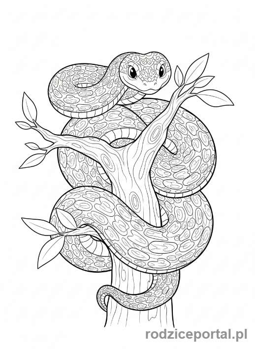 Kolorowanka Zoo Edukacyjne - Wąż na gałęzi