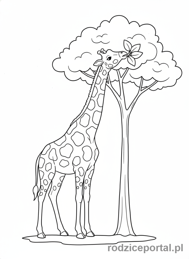 Kolorowanka Zoo Edukacyjne - Żyrafa je liście