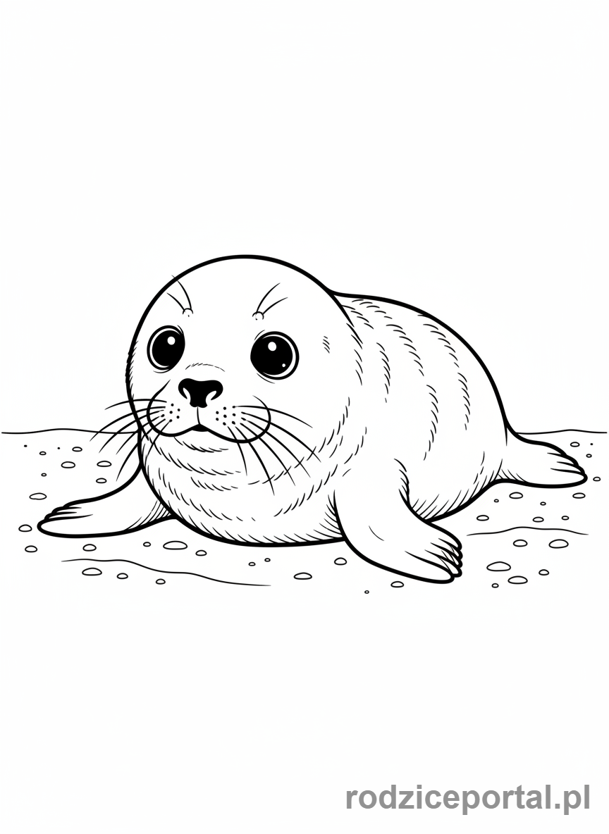 Kolorowanka Zwierzęta Chronione - Młoda Foka Szara na plaży