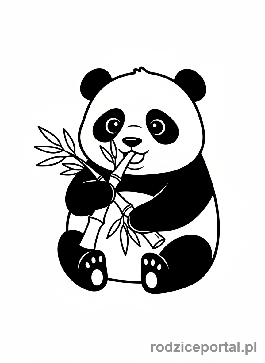 Kolorowanka Zwierzęta Chronione - Panda Wielka jedząca bambus
