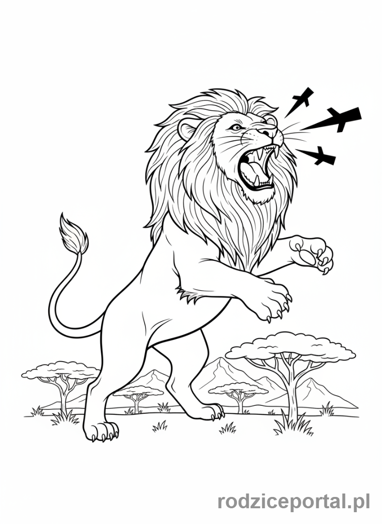 Kolorowanka Zwierzęta Egzotyczne - Lew ryczący