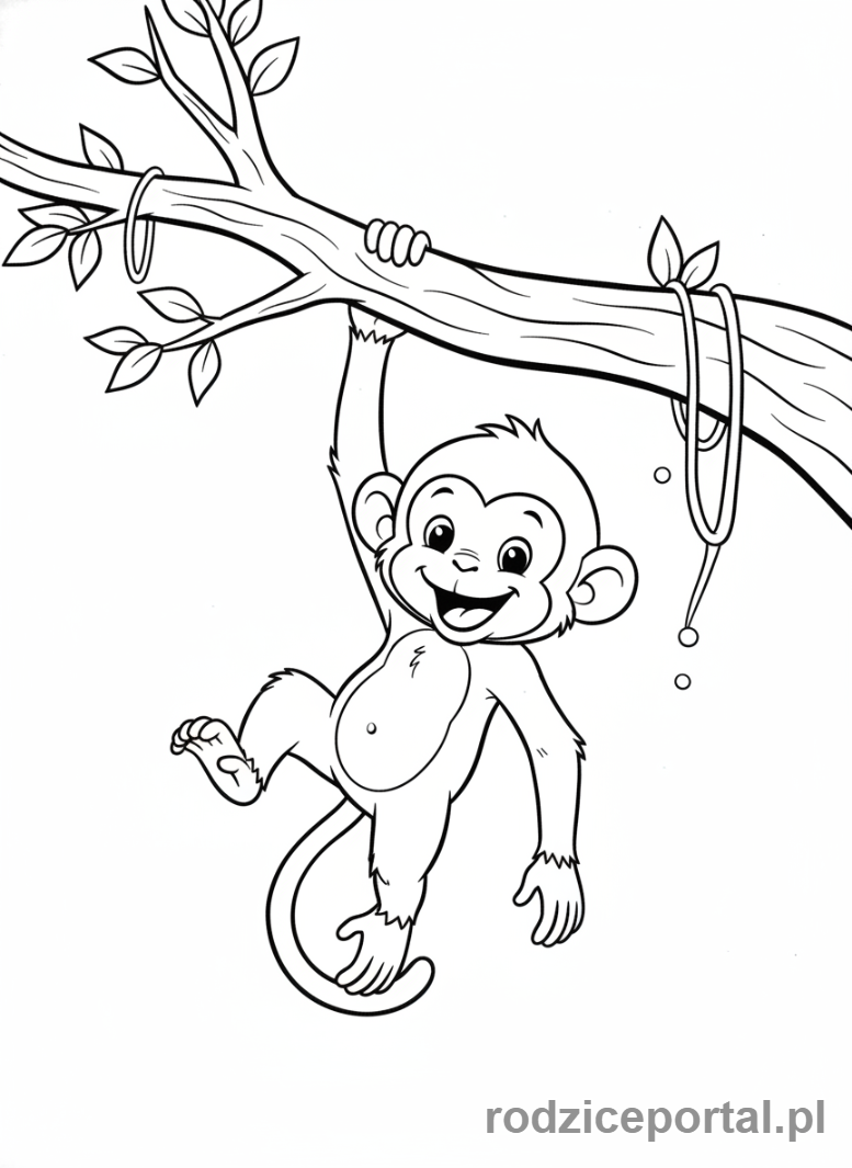 Kolorowanka Zwierzęta Egzotyczne - Małpka na drzewie