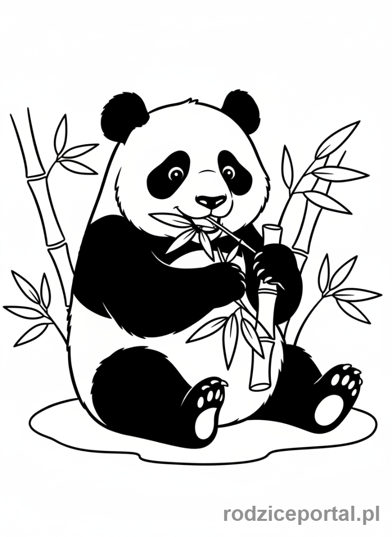 Kolorowanka Zwierzęta Egzotyczne - Panda jedząca bambus