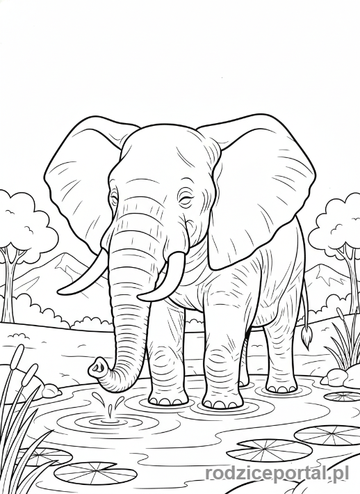 Kolorowanka Zwierzęta Egzotyczne - Słoń pijący