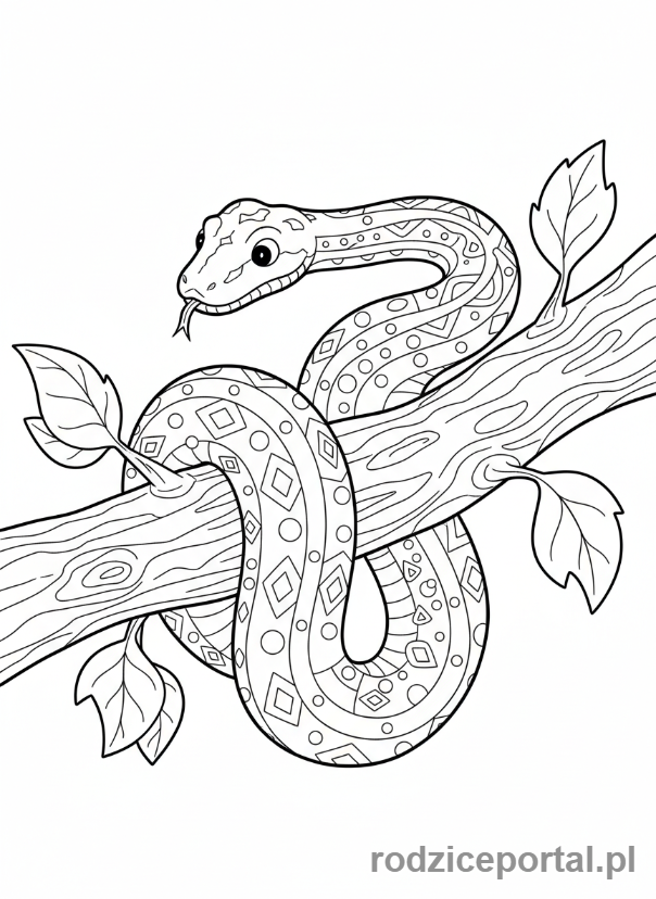 Kolorowanka Zwierzęta Egzotyczne - Wąż na gałęzi