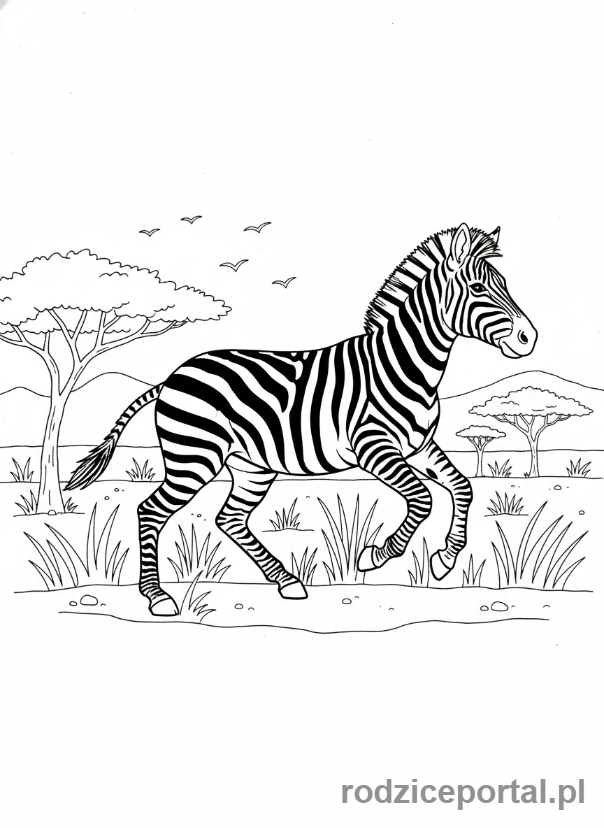 Kolorowanka Zwierzęta Egzotyczne - Zebra biegnąca