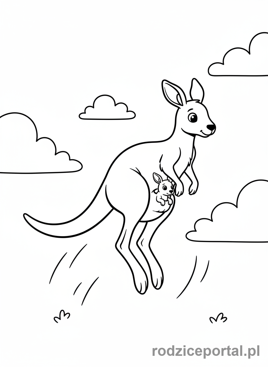 Kolorowanka Zwierzęta Świata - Kangur z młodym