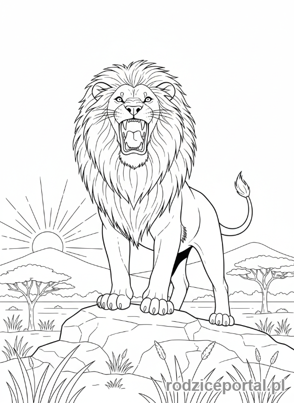 Kolorowanka Zwierzęta Świata - Lew na sawannie