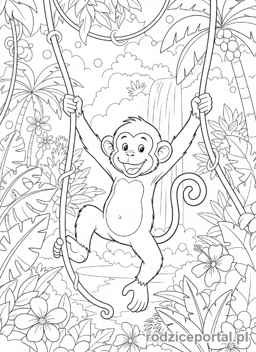 Kolorowanka Zwierzęta Świata - Małpa na lianie