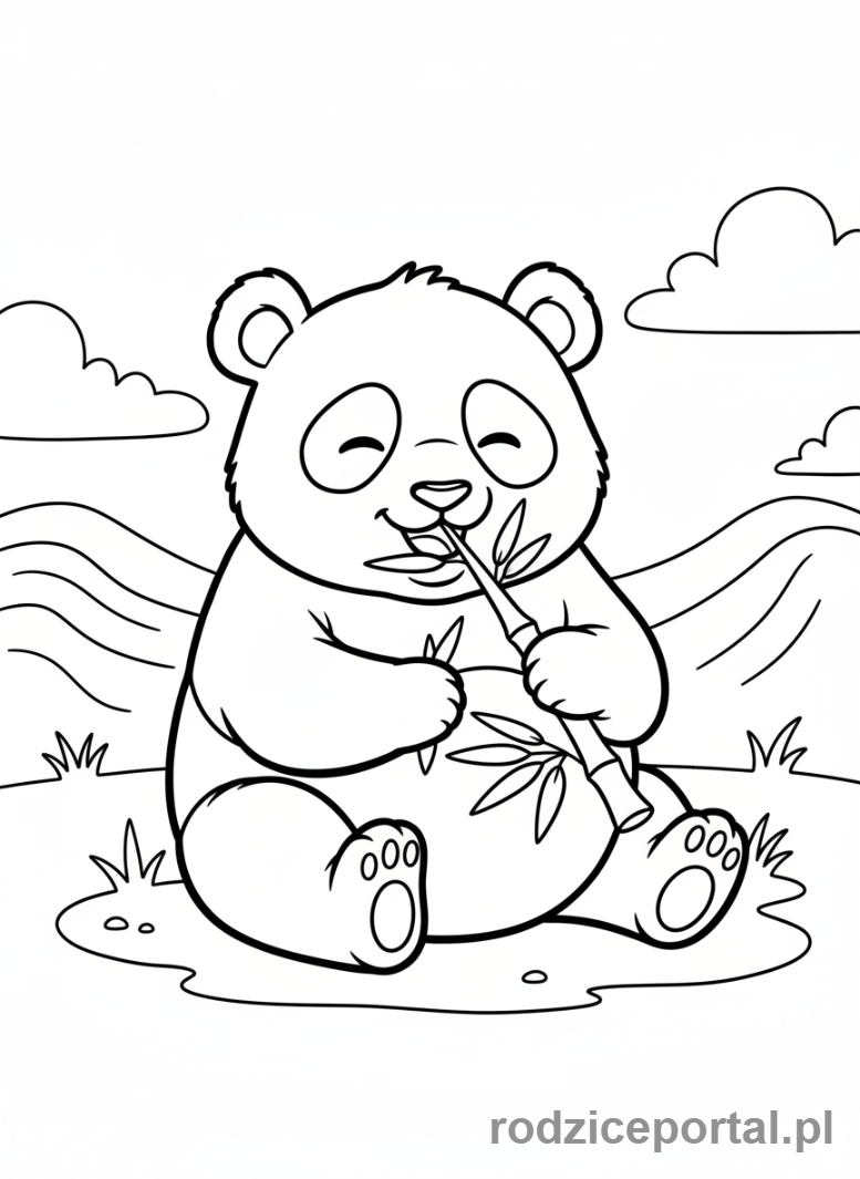 Kolorowanka Zwierzęta Świata - Panda je bambus