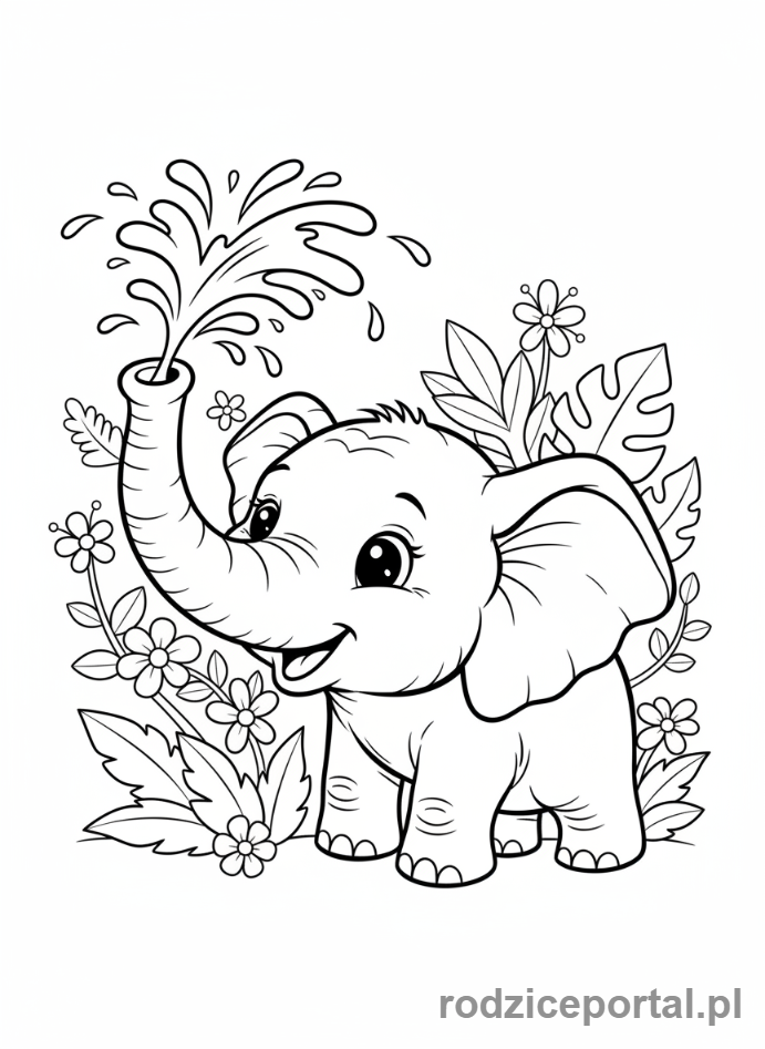 Kolorowanka Zwierzęta Świata - Słoń z trąbą