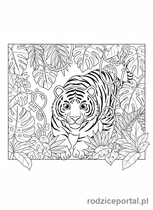 Kolorowanka Zwierzęta Świata - Tygrys w dżungli