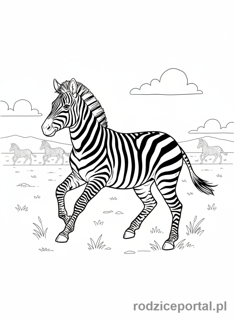 Kolorowanka Zwierzęta Świata - Zebra biegnąca