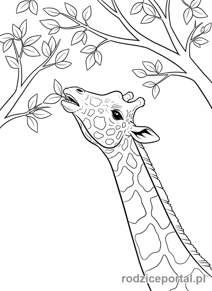Kolorowanka Zwierzęta Świata - Żyrafa je liście