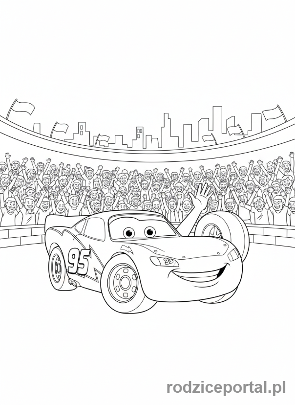 Kolorowanka Zygzak Mcqueen - Zygzak Mcqueen macha do fanów