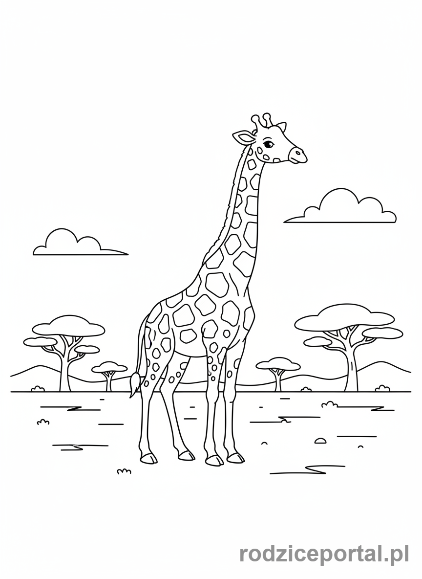 Kolorowanka Żyrafa - Żyrafa patrząca na horyzont