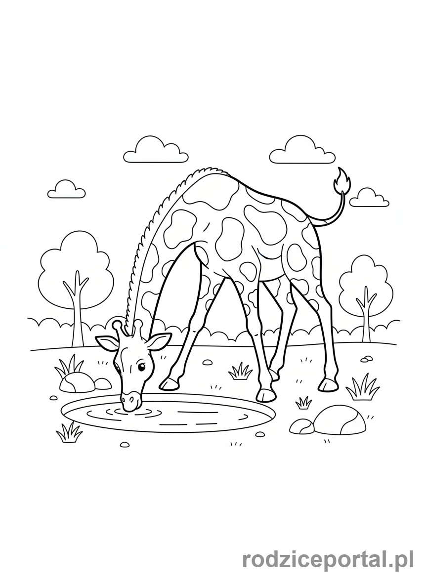 Kolorowanka Żyrafa - Żyrafa pijąca wodę