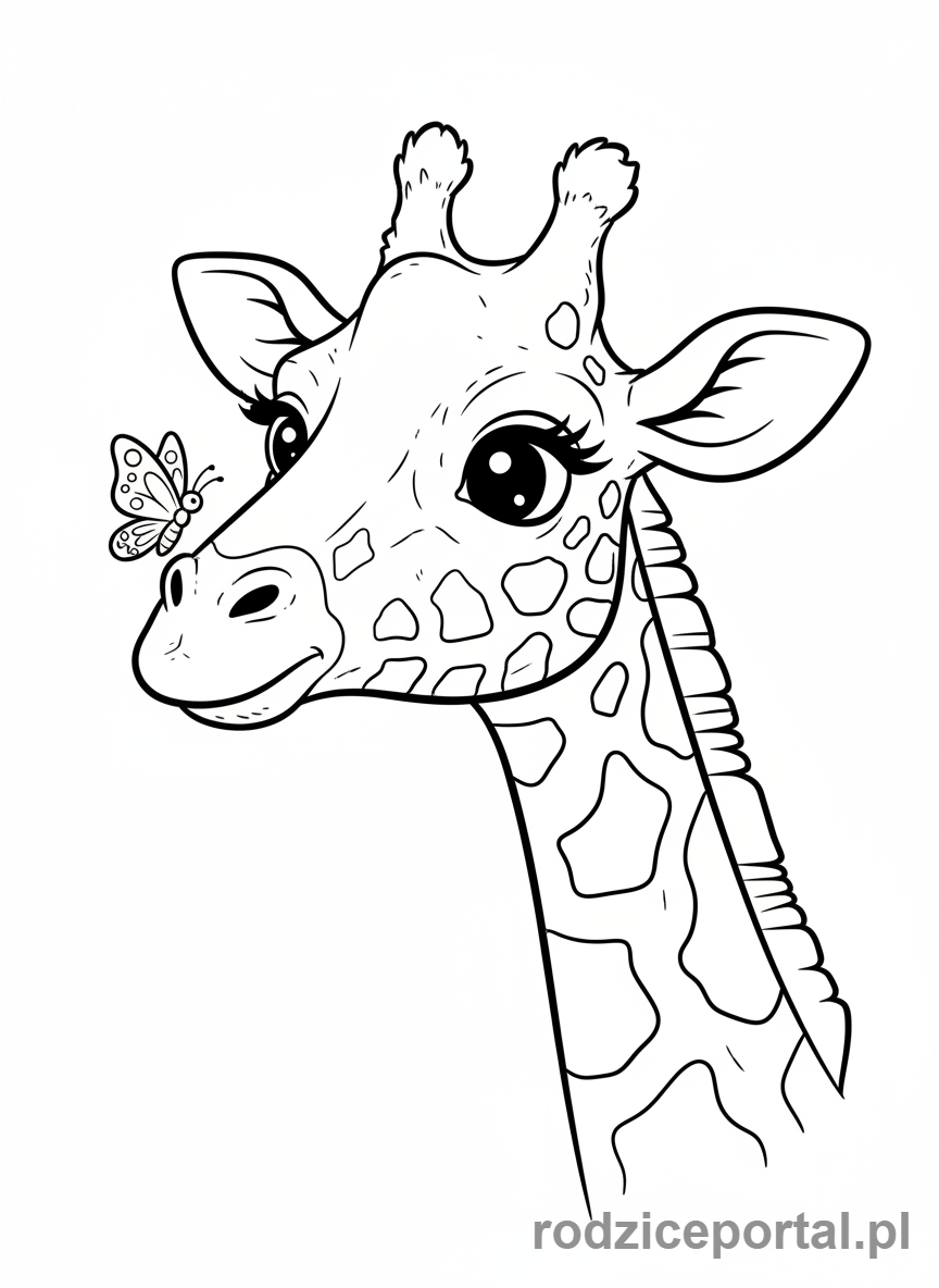 Kolorowanka Żyrafa - Żyrafa z motylkiem